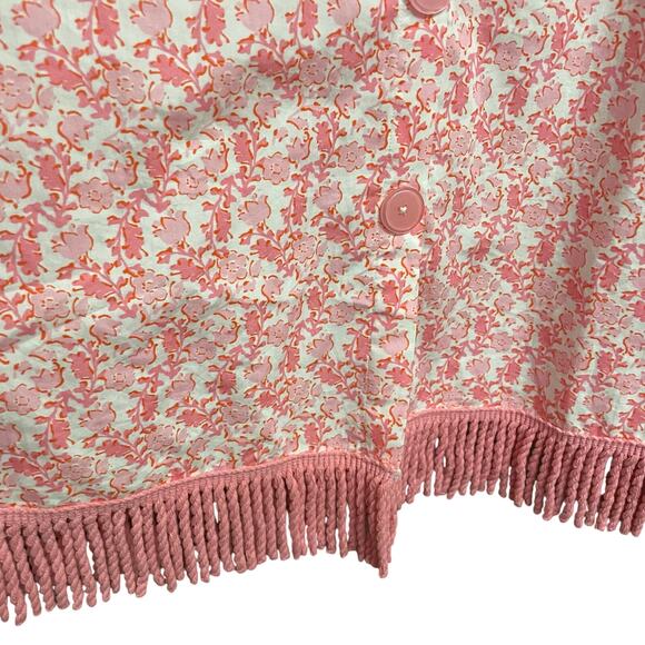 Elizabeth Wilson White Pink Floral Print Fringe Trim Button Up Dress Size XXXL - Picture 2 of 8